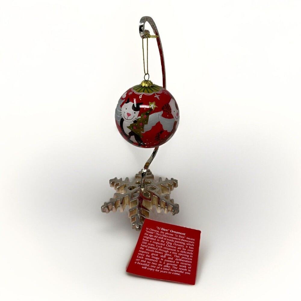 Pier 1 Li‎ Bien Cats and Dogs Christmas Ornament 2010 Red Round Kitty Puppy